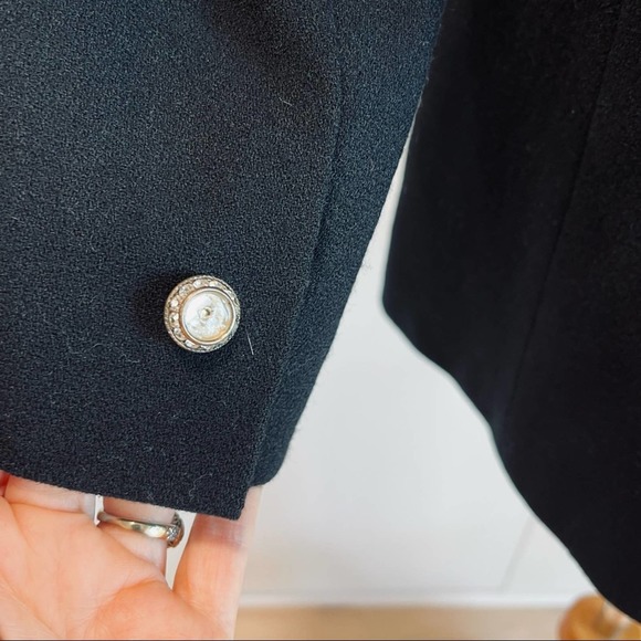 Vintage 80s Nolan Miller Designer Wool Jacket, Long Blazer, Beaded Shoulder, - Picture 6 of 8